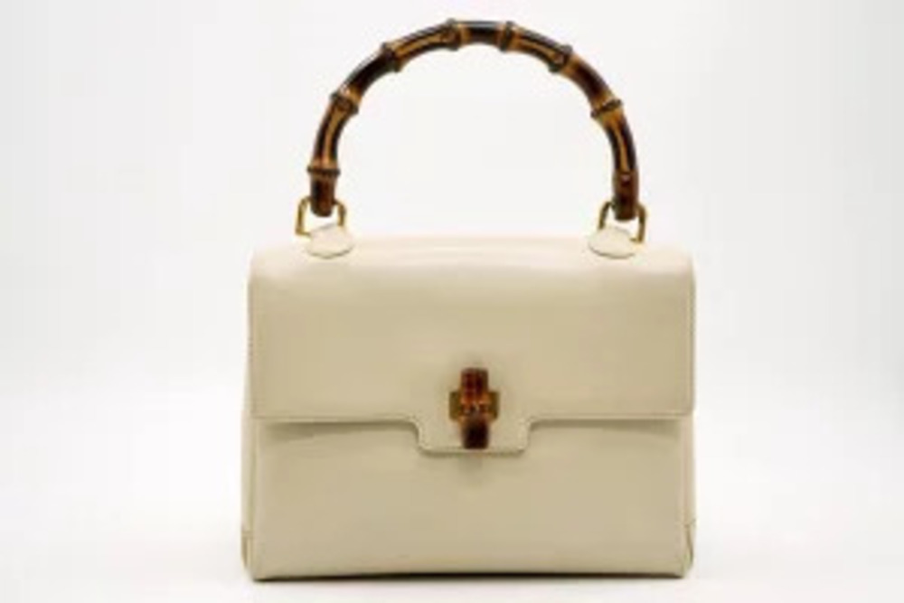 Gucci Bamboo Turn Lock Top Handle Bag Leather White